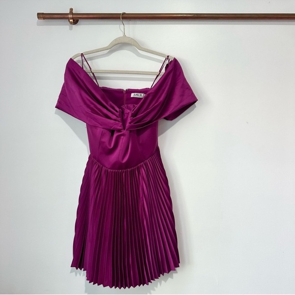 NEW Anthropologie Amur Tilly Pleated Off Shoulder Mini Dress Purple NWT - Picture 3 of 8